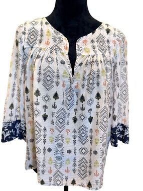 Massimo Dutti Top White Boho Coastal Tunic Mulberry Silk Blend Size 4